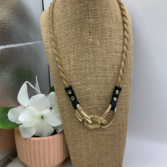 Marc Bernstein Leather Gold Tone Braided Mesh Wrap Necklace Bracelet - Picture 3 of 7